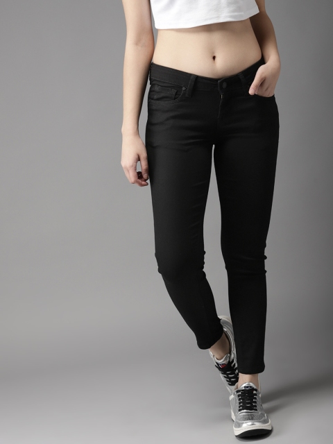 

HERE&NOW Women Black Skinny Fit Mid-Rise Cropped Clean Look Stretchable Jeans