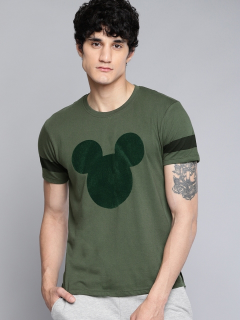 

Kook N Keech Disney Men Olive Green Flock PrintT-shirt