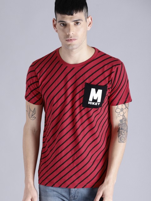 

Kook N Keech Disney Men Red & Black Striped Round Neck T-shirt