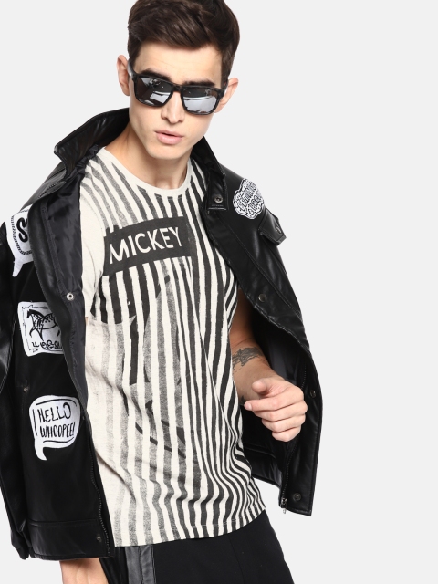

Kook N Keech Disney Men Grey Melange & Black Striped Round Neck T-shirt