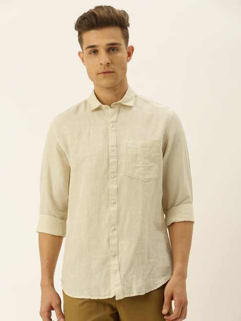 

John Players Men Beige Regular Fit Solid Casual Shirt