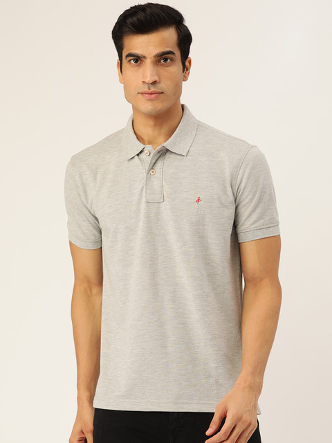 

John Players Men Grey Melange Solid Polo Collar T-shirt