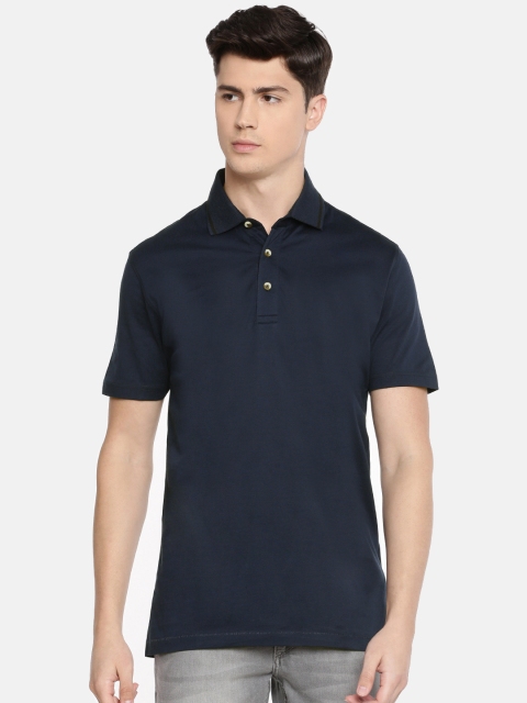

John Players Men Navy Blue Solid Polo Collar T-shirt