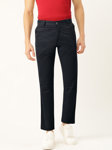 

John Players Men Navy Blue Slim Fit Solid Regular Trousers