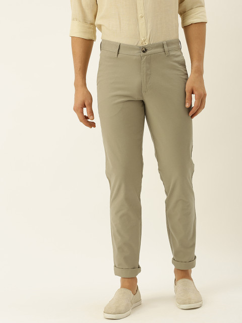

John Players Men Khaki Slim Fit Solid Chinos