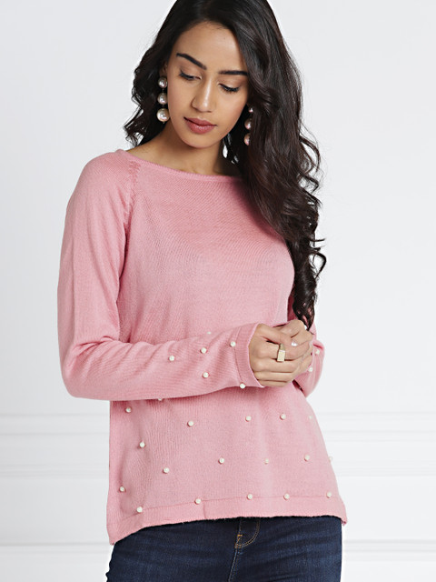

all about you Women Pink Pullover with Pearl Detail