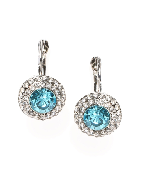 

OOMPH Silver-Toned & Blue Circular Drop Earrings