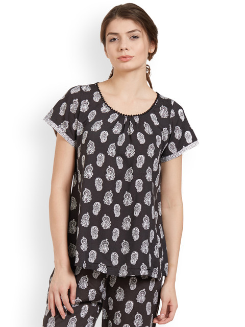 

Soie Women Black Printed Round Neck T-Shirt NT-56 TOPB