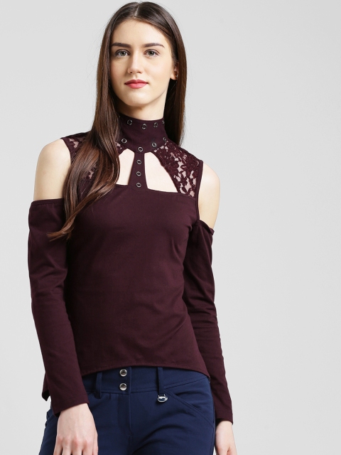 

Texco Women Maroon Solid Styled Back Cold-Shoulder Top