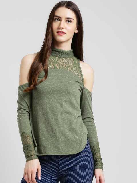 

Texco Women Olive Green Solid Cold-Shoulder Top