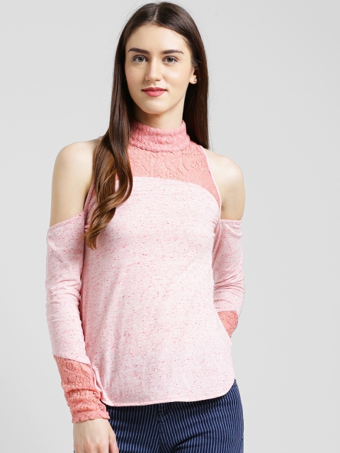 

Texco Women Pink Solid Cold-Shoulder Top