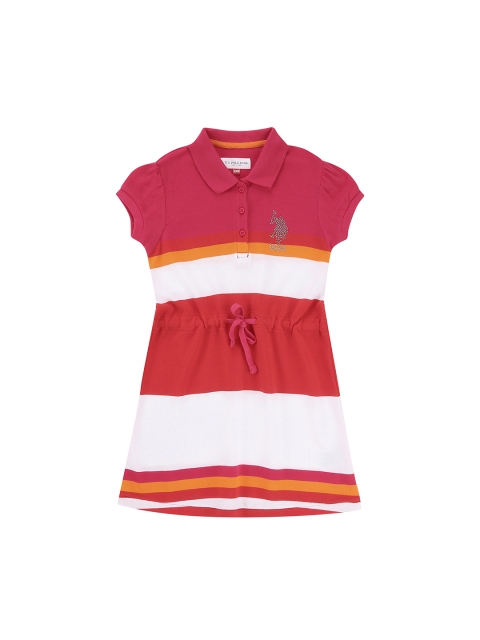 

U.S. Polo Assn. Kids Girls Pink & White Striped T-shirt Dress