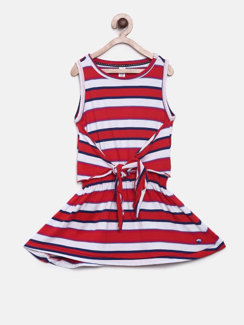 

U.S. Polo Assn. Kids Girls Red & White Striped Drop-Waist Dress