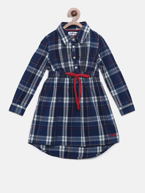 

U.S. Polo Assn. Kids Girls Navy Blue Checked A-Line Dress