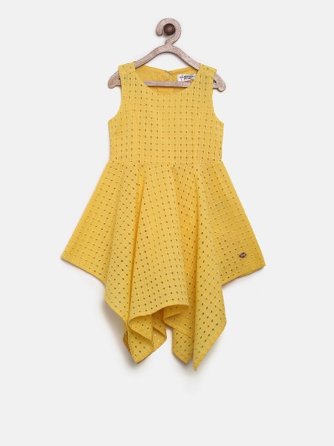 

U.S. Polo Assn. Kids Girls Yellow Self Design Fit and Flare Dress