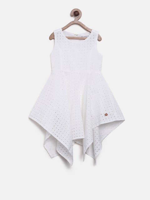 

U.S. Polo Assn. Kids Girls White Self Design Fit and Flare Dress
