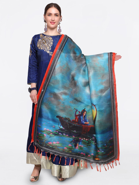 

Saree mall Blue Printed Dupatta