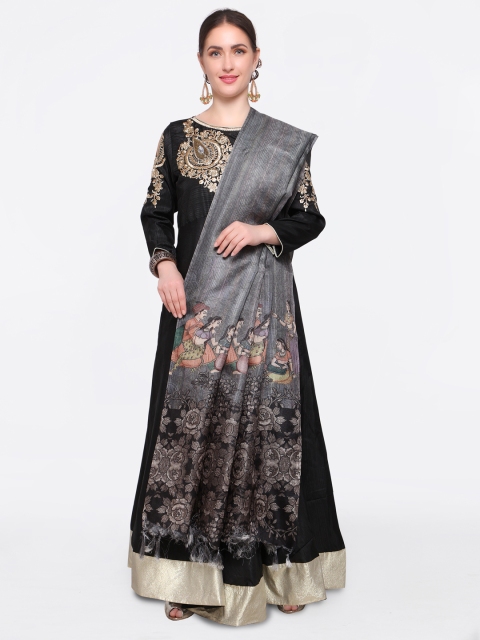 

Saree mall Grey & Black Printed Dupatta