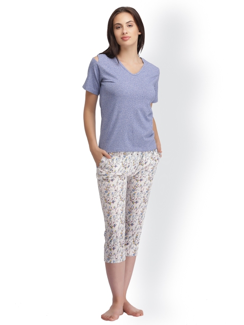 

Clovia Women Blue & White Solid Night suit