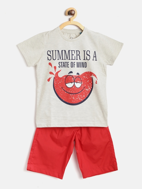 

Sweet Dreams Boys Grey Melange & Red Printed Lounge Set 510618