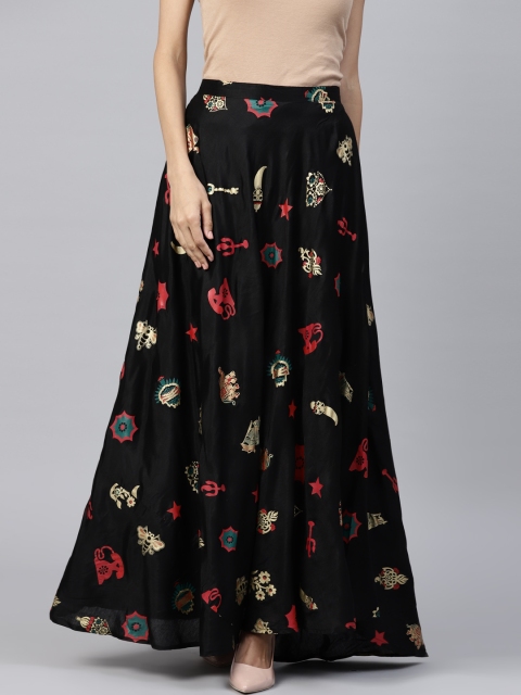

Rain & Rainbow Black Printed Maxi Flared Skirt