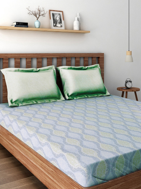 

SPACES Blue & Grey Abstract Flat 180 TC Cotton 1 Queen Bedsheet with 2 Pillow Covers