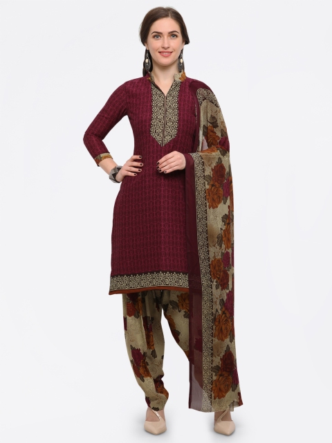 

Rajnandini Maroon & Beige Poly Crepe Unstitched Dress Material