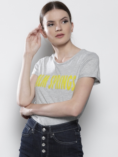 

DOROTHY PERKINS Women Grey Melange Printed Round Neck T-shirt