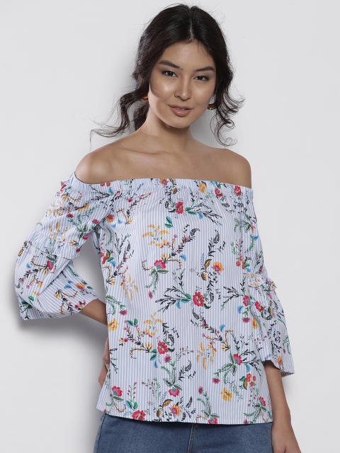 

DOROTHY PERKINS Women Blue Printed Bardot Top