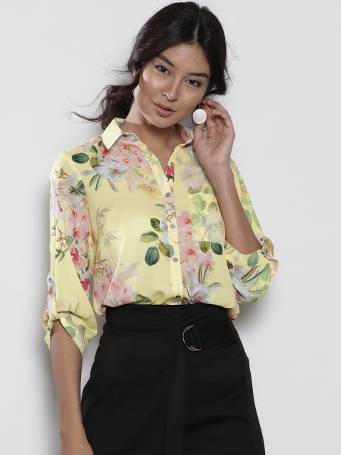 

DOROTHY PERKINS Women Yellow & Green Regular Fit Printed Casual Shirt