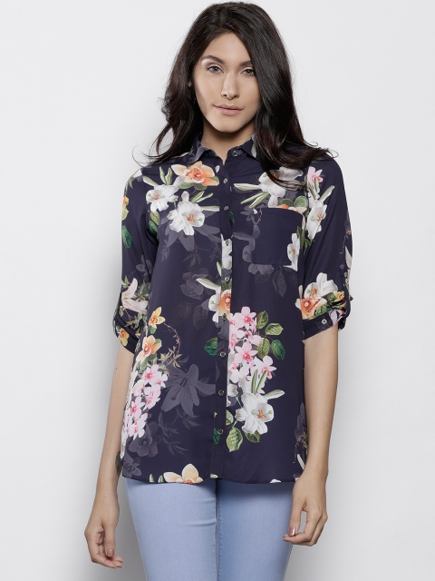 

DOROTHY PERKINS Women Navy Blue Regular Fit Floral Print Casual Shirt
