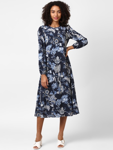 

Harpa Women Navy Blue Printed A-Line Dress