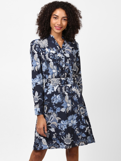 

Harpa Women Navy Blue Printed Fit and Flare Dress