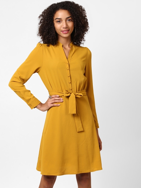 

Harpa Women Mustard Solid Fit and Flare Dress