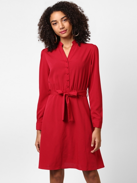 

Harpa Women Red Solid Fit and Flare Dress
