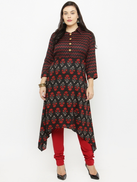 

plusS Women Black & Maroon Printed A-Line Kurta