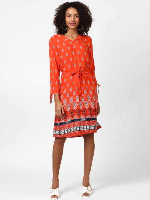 

Harpa Women Orange Printed A-Line Dress
