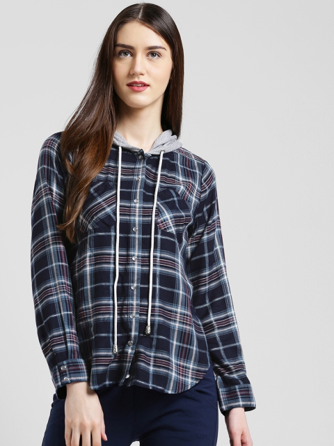 

Texco Women Navy Blue & Grey Checked Jacket