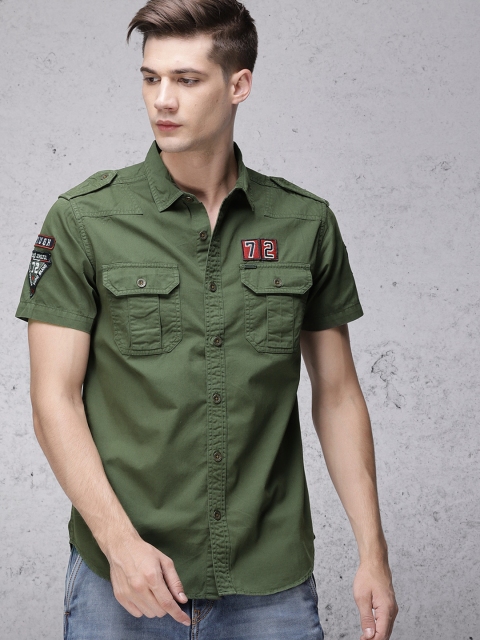 

Ecko Unltd Men Olive Green Slim Fit Solid Casual Shirt