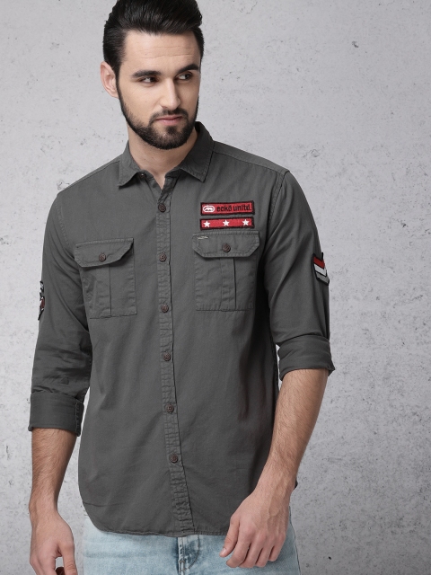 

Ecko Unltd Men Grey Slim Fit Solid Casual Shirt