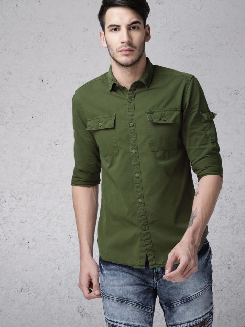 

Ecko Unltd Men Olive Green Slim Fit Solid Casual Shirt