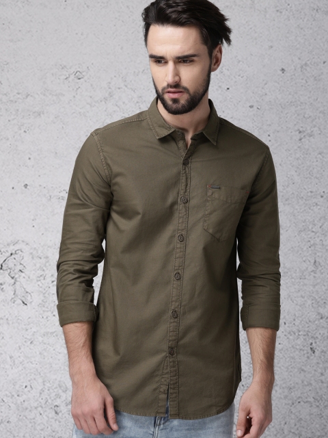 

Ecko Unltd Men Olive Green Slim Fit Solid Casual Shirt