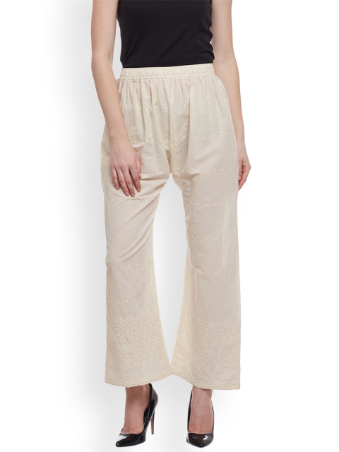 

Castle Women Off-White Straight Embroidered Palazzos