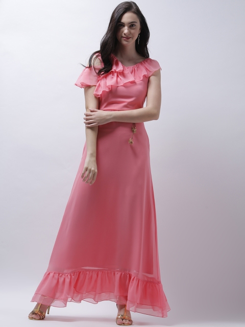 

Athena Women Pink Asymmetric Ruffle Neckline Dress