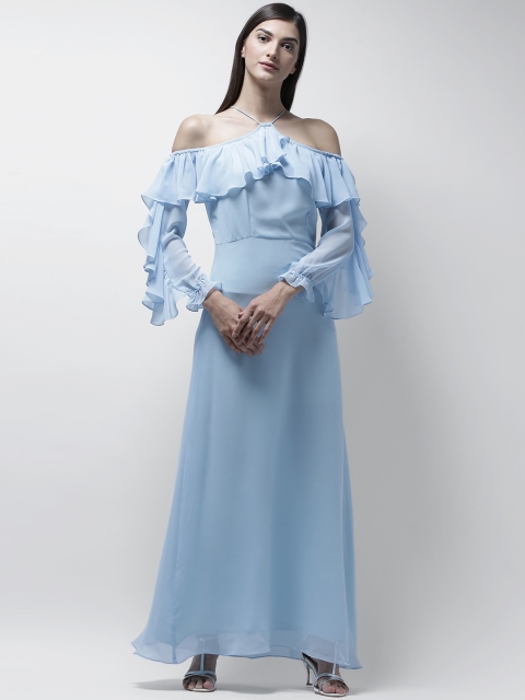 

Athena Women Blue Solid Fit and Flare Dress