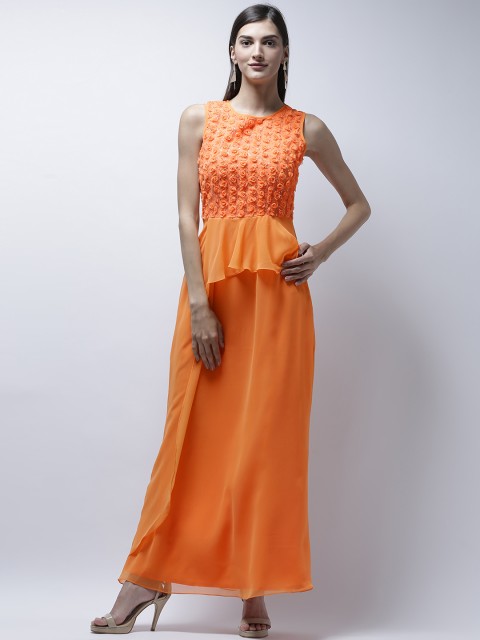 

Athena Women Orange Solid Peplum Dress