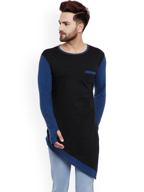 

Hypernation Men Black Solid Round Neck Longline T-shirt