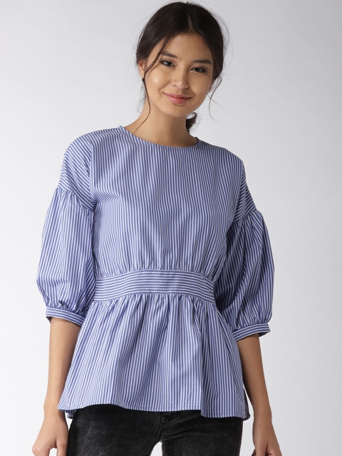 

Style Quotient Women Blue Striped A-Line Top
