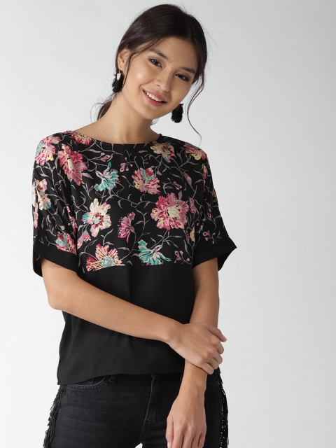 

Style Quotient Women Black Floral Print Top