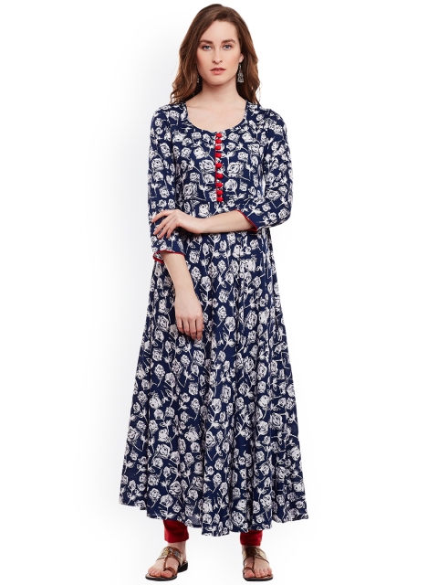 

Tissu Women Blue Printed A-Line Kurta